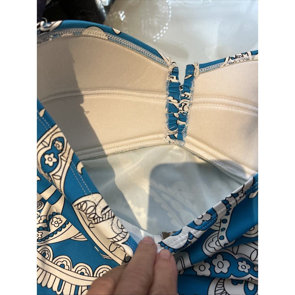 Tommy Bahama One Piece Swimsuit turq blue print pad top tummy control Size 6 - Picture 10 of 13